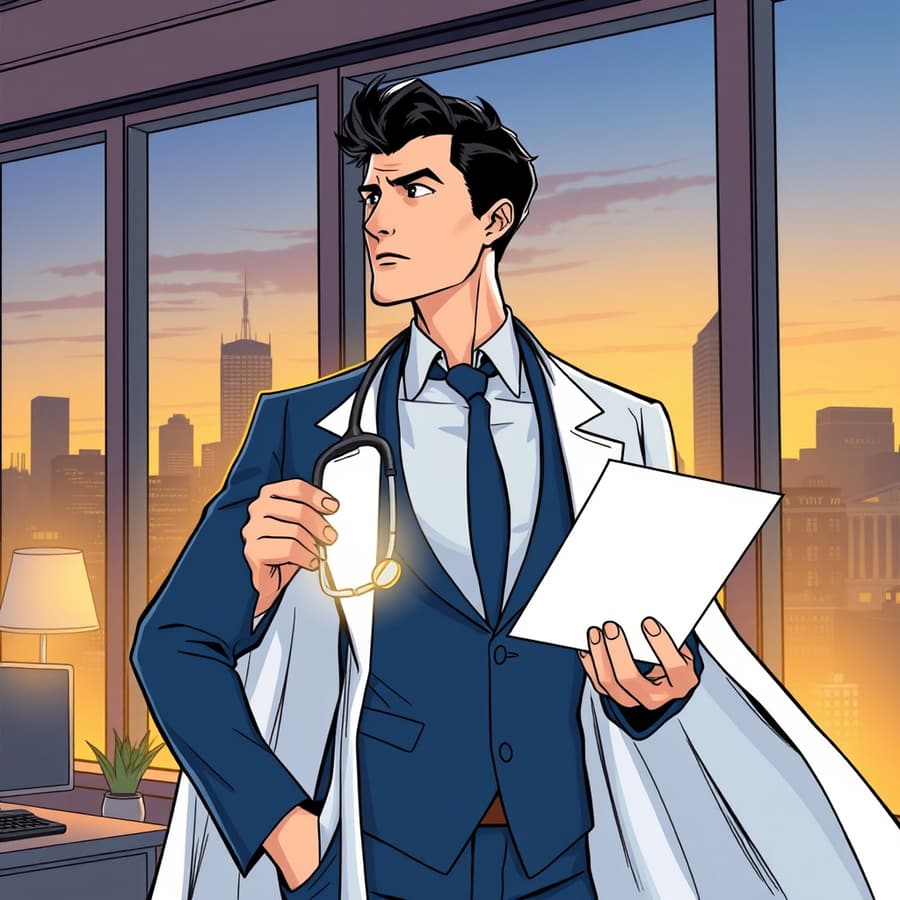 The DSCR Doctor holding a stethoscope to a stack of lender term sheets, diagnosing which DSCR quote is actually the healthiest