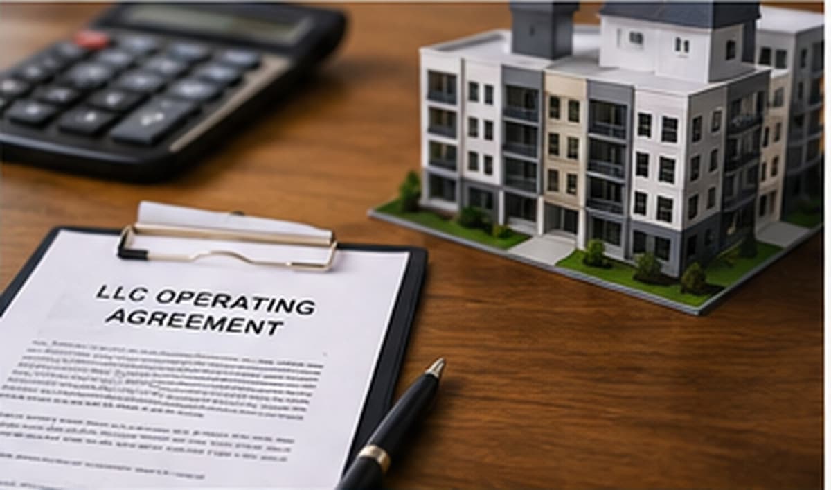 LLC operating agreement beside an investment property model — LLC mortgage loans | Wise Capital Mortgage